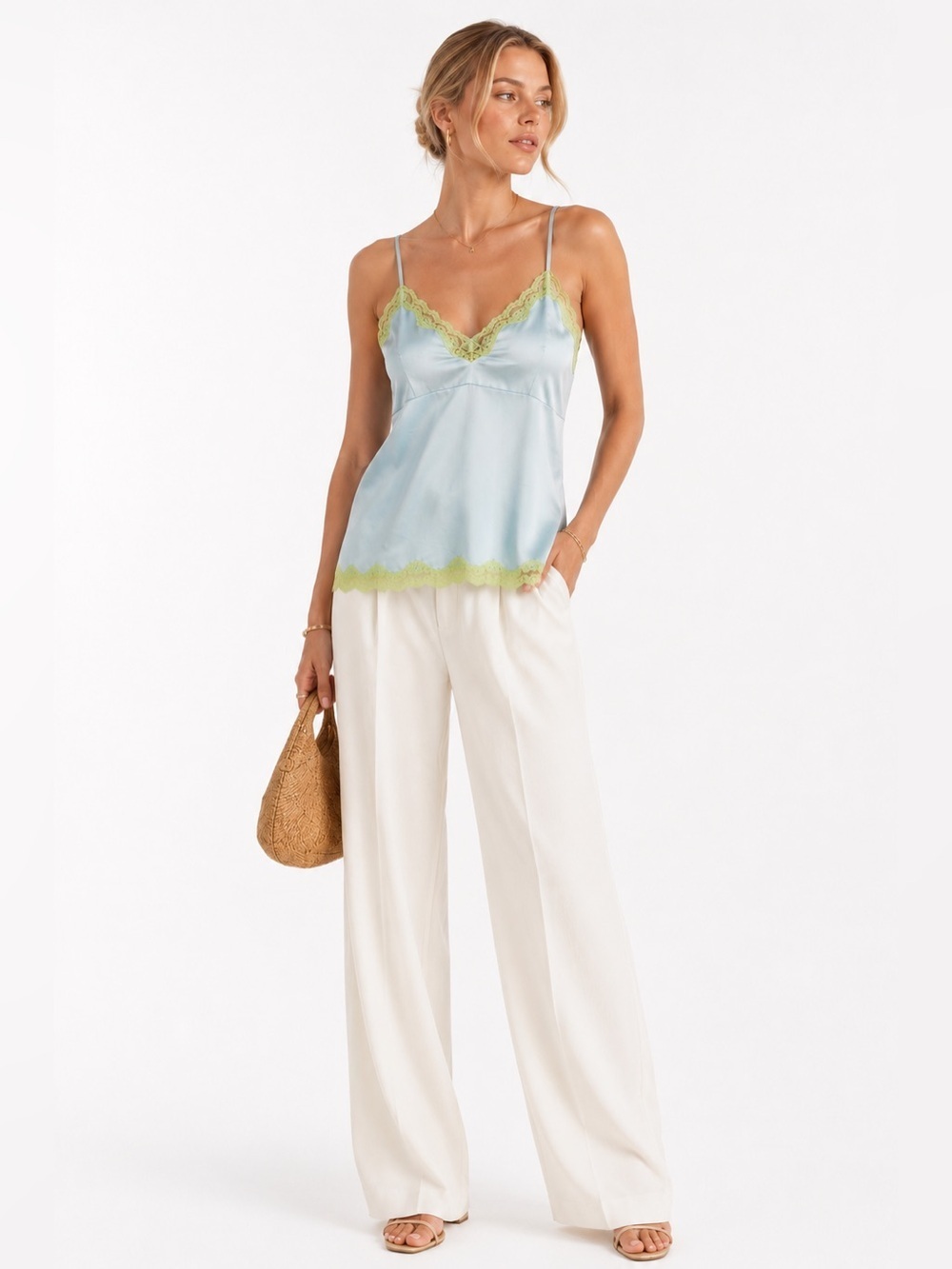 Gold Hawk Dream Blue Silk Lace Camisole Size L NWT